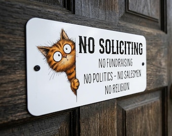 Quirky Kitty Critters No Soliciting Signs | Weatherproof ACM Door Decor (4" x 8") | Select favorite kitty