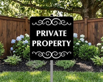 Private Property Sign with Stake: Aluminum, Weatherproof, Two Sizes
