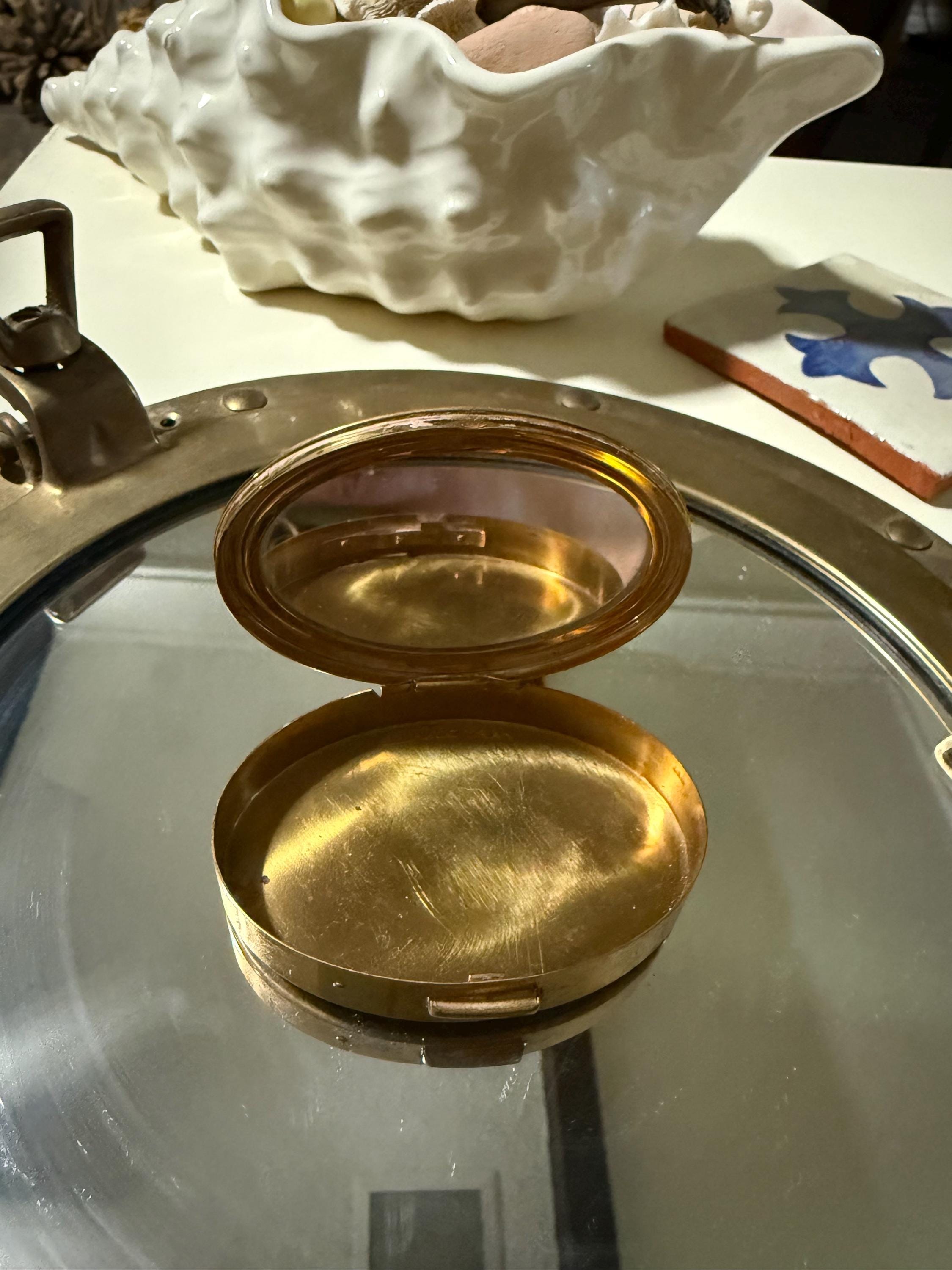 Vintage 40s Mary Dunhill Brass Oval Powder Compact with Mirror