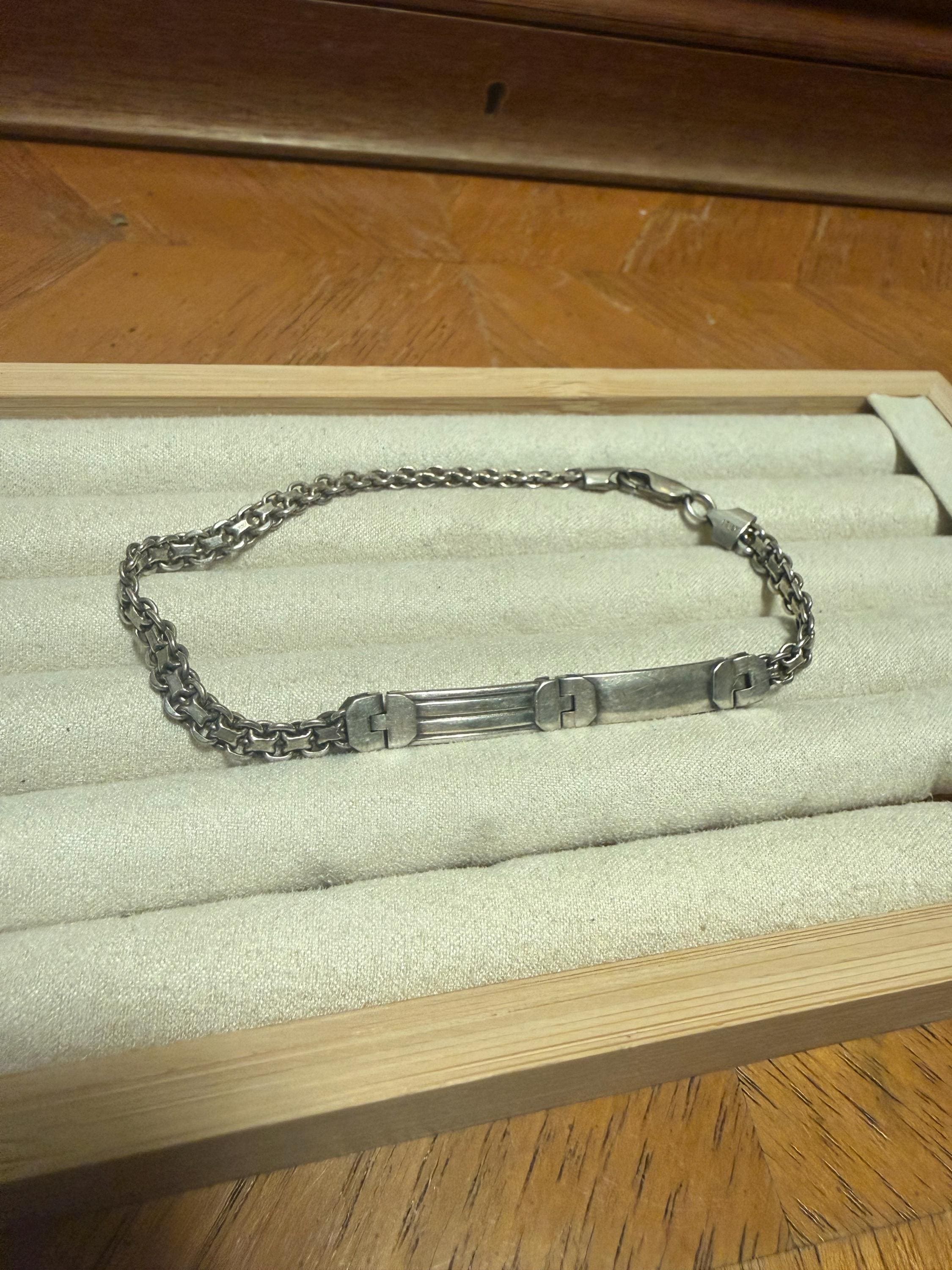 Vintage 60s Silver ID link Bracelet 925 Sterling 10" Made in Italy