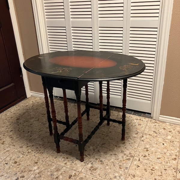 Vintage Imperial Furniture Grand Rapids Folding Wood Turned Leg Side Card Poker Table with Drawer * Hand Painted *Pick up in Fort Worth Only