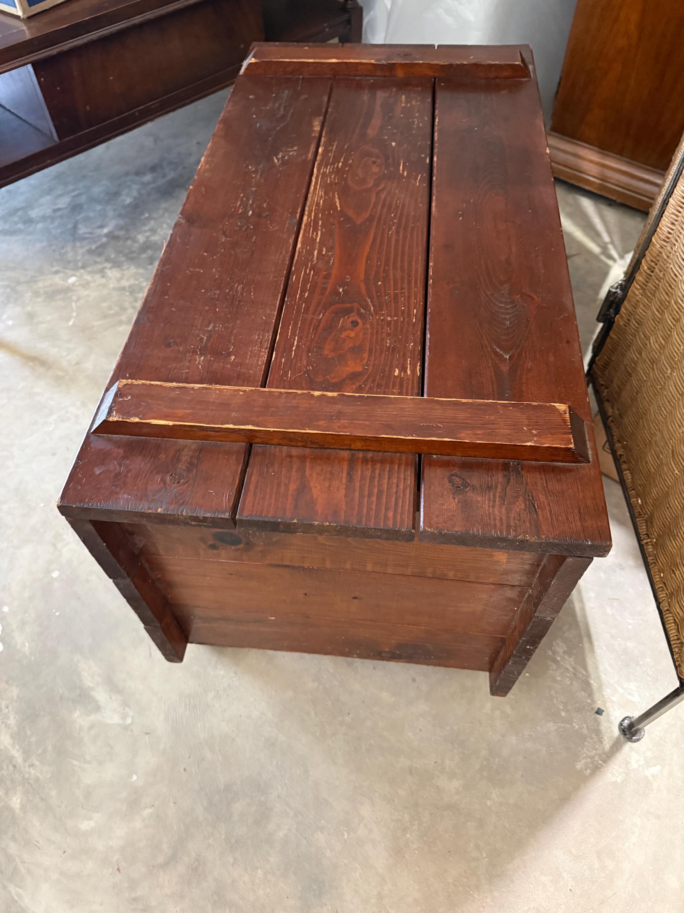 Primitive Vintage Pine Treasure Chest Toy Box Cowboy Western Scene ...