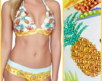 Tropical Bikini, Pineapple Bikini, bikini set, swimwear, Cute Bikini, Unique Swimsuit, Sequin Bikini, hawaii Bikini, Floridita, Pina Colada