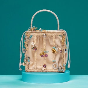 Bolso de cuentas Monedero de cuentas Bolso de cuentas vintage Bolso de cuentas vintage Bolso de mano vintage con cuentas Bolso bohemio Bolso tejido con palma Regalo para ella Bolso de mano de noche