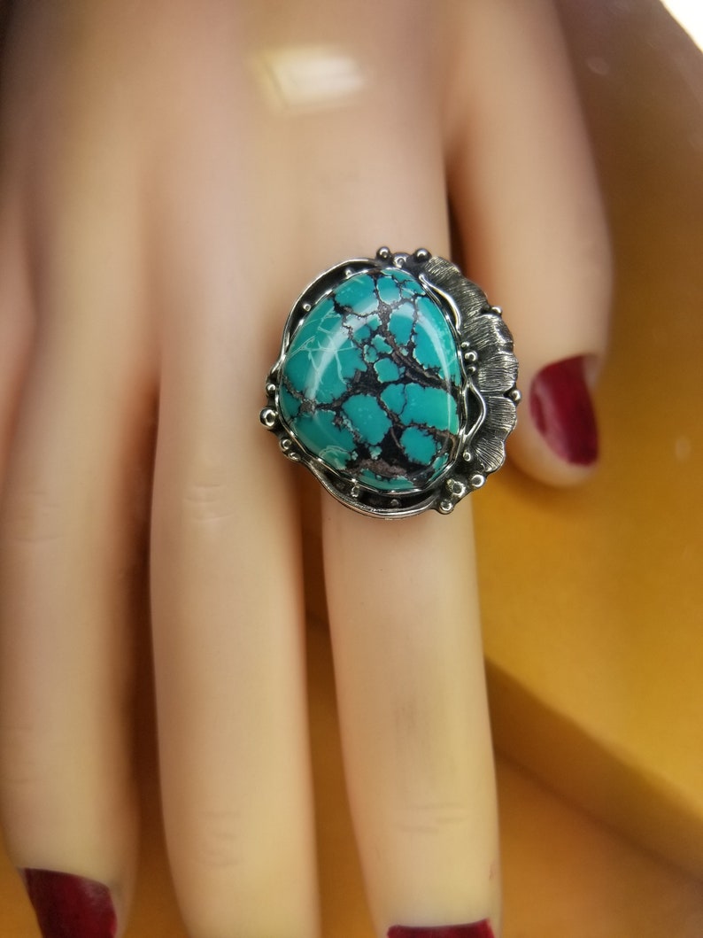 Bohemian Style 925 Sterling Silver Hubei Turquoise Ring image 7