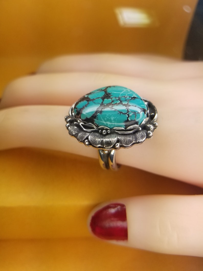 Bohemian Style 925 Sterling Silver Hubei Turquoise Ring image 2