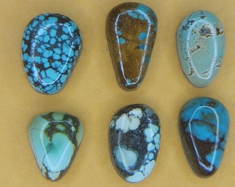 Stabilized Hubei Mixed  lot of 6 Turquoise Cabochon Cabs