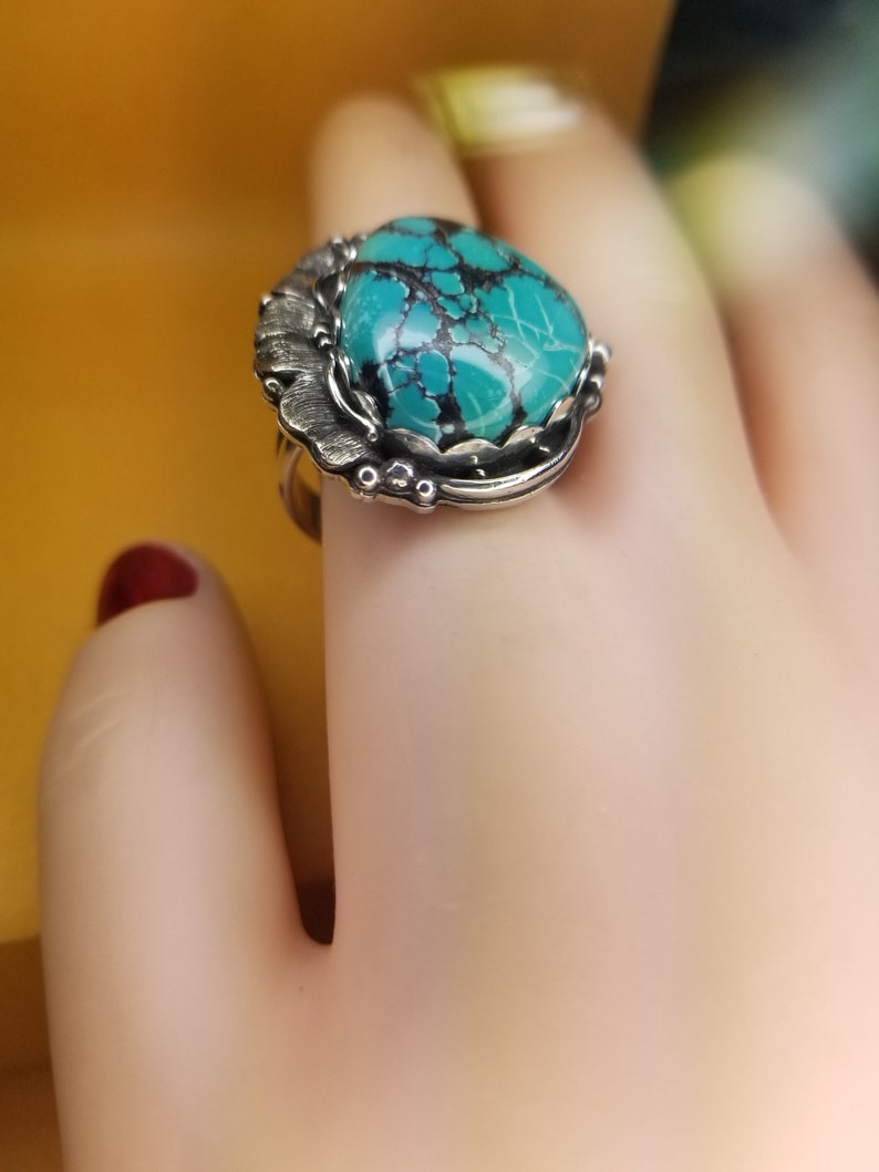 Bohemian Style 925 Sterling Silver Hubei Turquoise Ring image 3