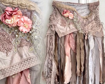 Boho skirt lace ,fairy airy skirt, ragged cut fabric, Raw Rags ,boho wedding skirt,tattered skirt, shabby chic trashy