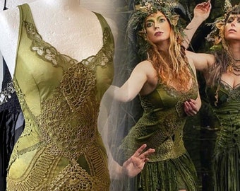 Green Boho wedding dress forest colors, bridal dress