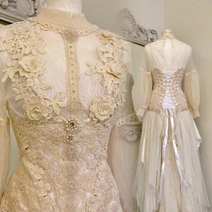 Wedding dress with Long sleeves , Bridal gown one of a kind Raw Rags