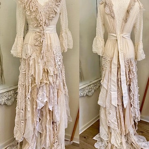 Boho-trouwjurk vintage geïnspireerd, shabby unieke bruidsjurk, sprookjesjurk