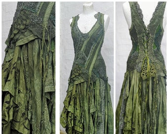 Woodland wedding dress,Goddess wedding dress,boho wedding dress green,elven wedding dress,bohemian wedding dress,whimsical wedding dress,raw