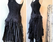 Halloween Black dress for witches, Gothic bridal gown vampire wedding dress, sexy black dress corset dress , Raw Rags