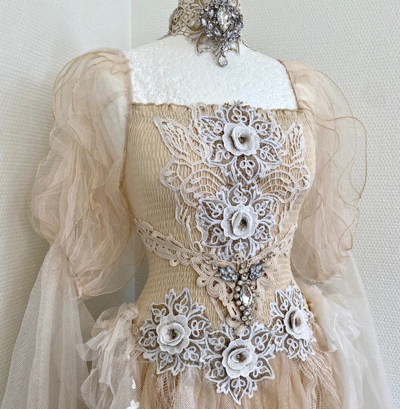 Golden Roses Boho Wedding Dress Ecofriendly Upcycled Lace - Etsy