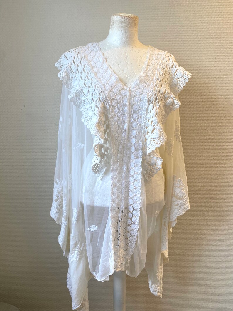 Lace tunic made from antique lace, see-through blouse , bohemian blouse RawRags image 9