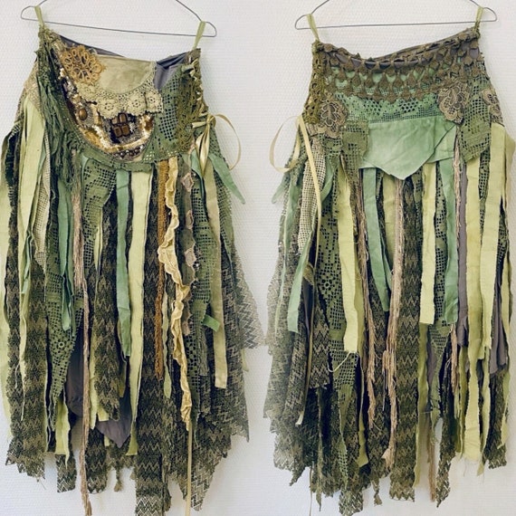 Boho Beach Wedding Antique Fairy Airy Skirt Ragged Antique Fabric