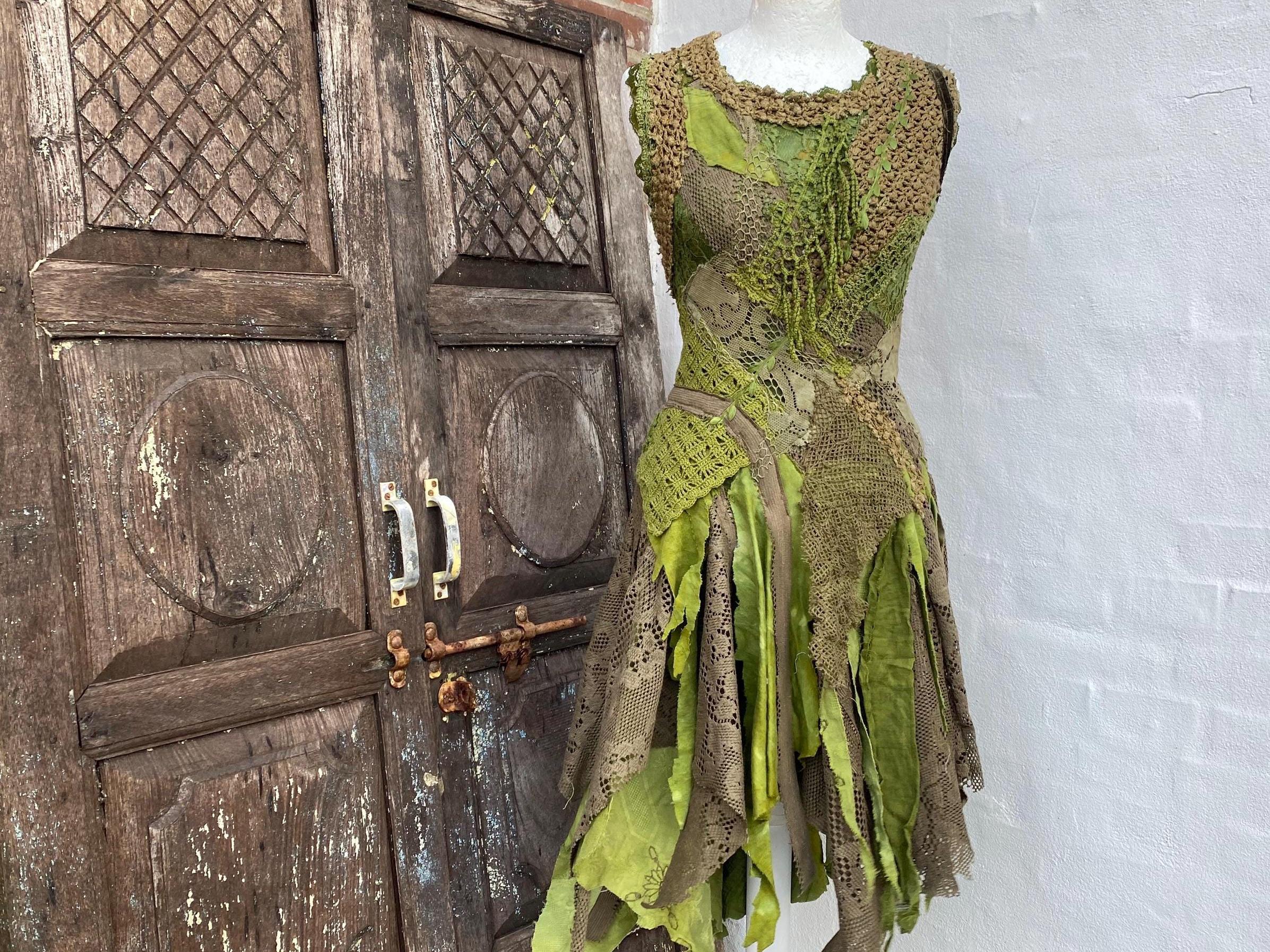 Green Fairy Boho Dress Handmade ,alternative Wedding Dress,rustic Elven  Dresses Raw Rags - Etsy