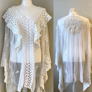 Lace tunic made from antique lace, see-through blouse , bohemian blouse RawRags image 1