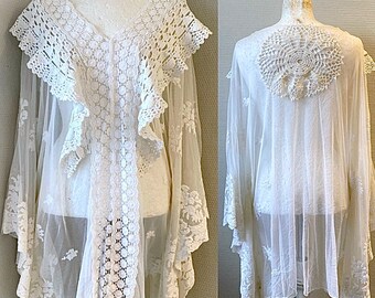 Lace tunic made from antique lace, see-through  blouse , bohemian blouse RawRags