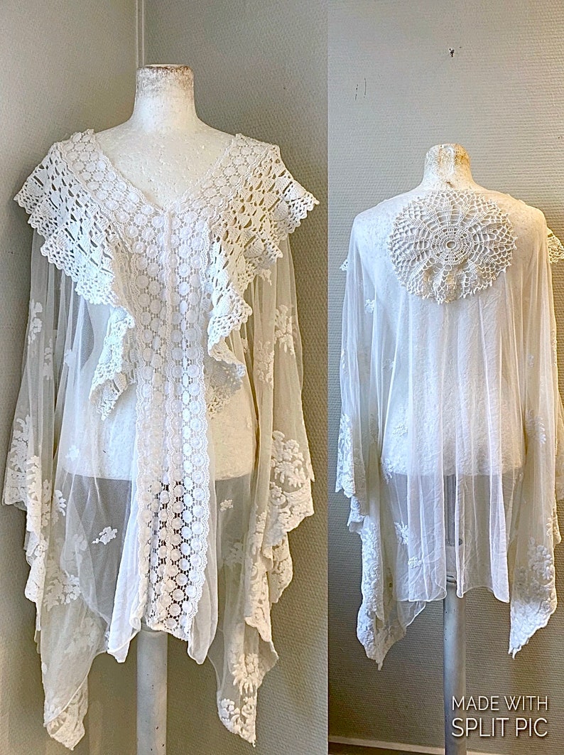 Lace tunic made from antique lace, see-through blouse , bohemian blouse RawRags image 1