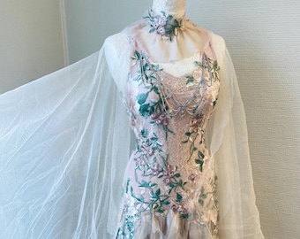 Unique fairy wedding dress with roses a handmade RawRags, floral Bridal gown one of a kind