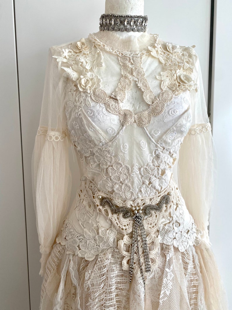 Wedding Dress With Roses Raw Rags boho Wedding Antique French - Etsy