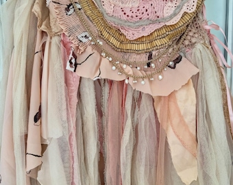 Rose  fairy airy skirt, ragged antique fabric, RawRags boho wedding skirt tattered shabby
