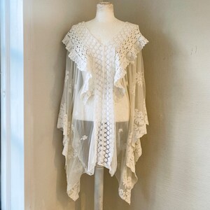 Lace tunic made from antique lace, see-through blouse , bohemian blouse RawRags image 2