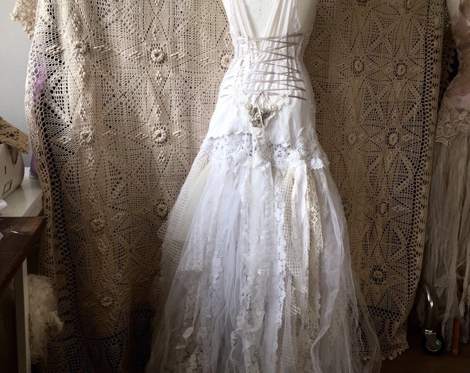 Antique Lace , Handcrafted Wedding Gown, Shabby Elegance Upcycled ...