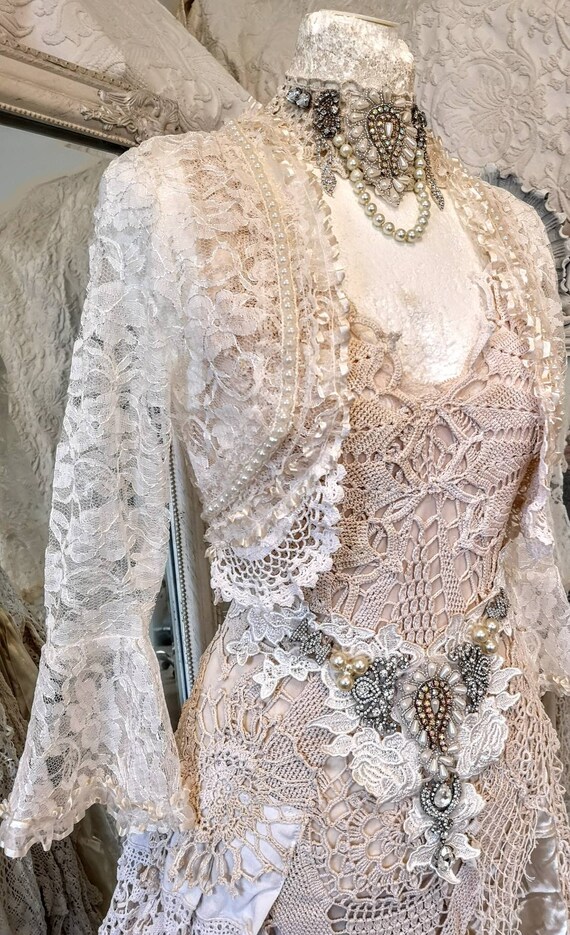 Bruiloft Bolero kant, bruids kant vest, witte kant, rauwe lompen, een van een soort bruiloft, Bruiloft Bolero kant, bruids kant vest, witte kant, rauwe lompen, een van een soort bruiloft,