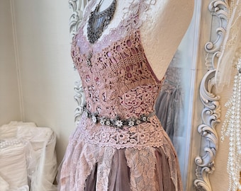 Handmade Elven Wedding Dress: Green Boho Goddess Gown
