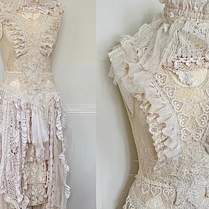 Steampunk wedding dress corset, a bridal gown ruffled,boho wedding dress vintage inspired antique lace Raw Rags