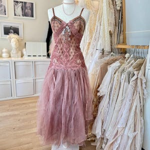 Pink Boho wedding dress , bridal dress for a fairy ,be  Raw Rags