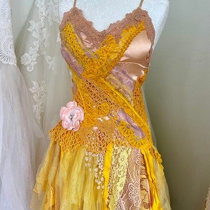 Yellow Fairy Wedding dress forest queen,boho wedding dress out door,upcycled,bridal dress fantasy queen,rawrags bride to be image 6