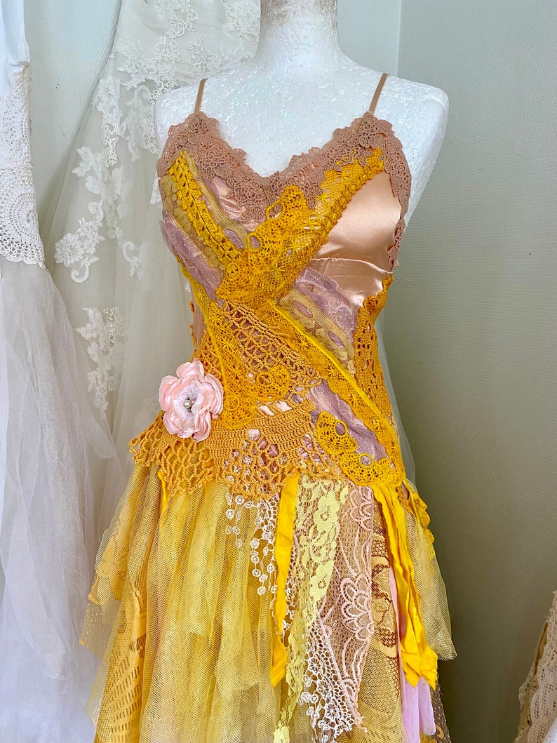 Yellow Fairy Wedding dress forest queen,boho wedding dress out door,upcycled,bridal dress fantasy queen,rawrags bride to be image 6