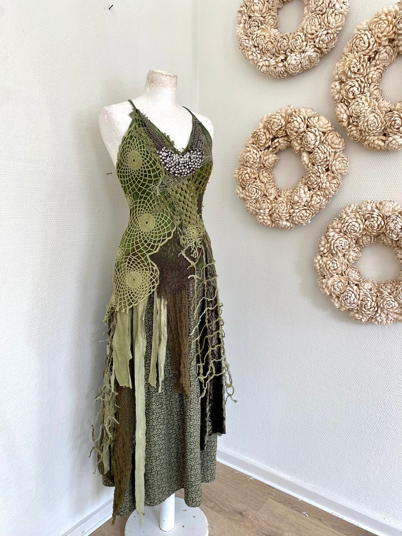 Green Boho wedding dress forest colors, bridal dress image 6