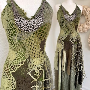 Green Boho wedding dress forest colors, bridal dress image 1