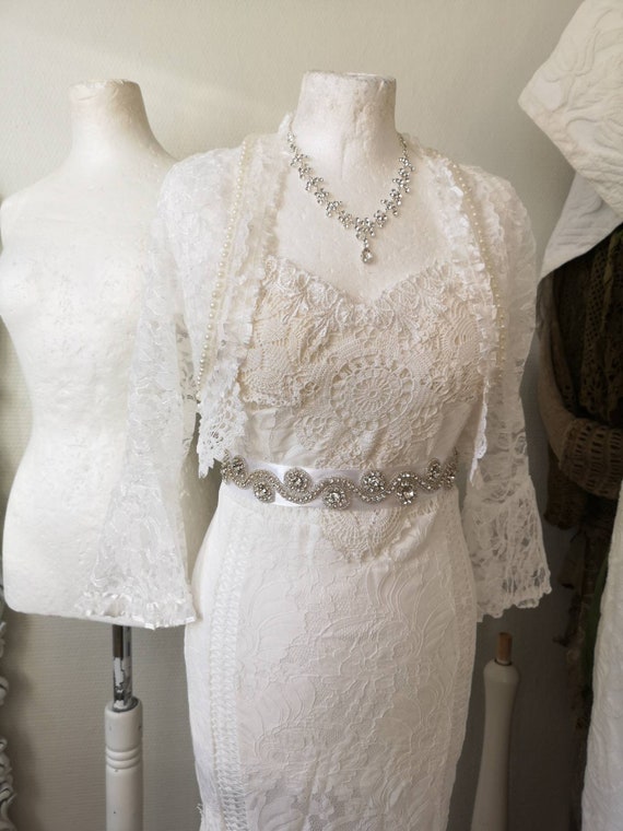 Bruiloft Bolero kant, bruids kant vest, witte kant, rauwe lompen, een van een soort bruiloft, Bruiloft Bolero kant, bruids kant vest, witte kant, rauwe lompen, een van een soort bruiloft,