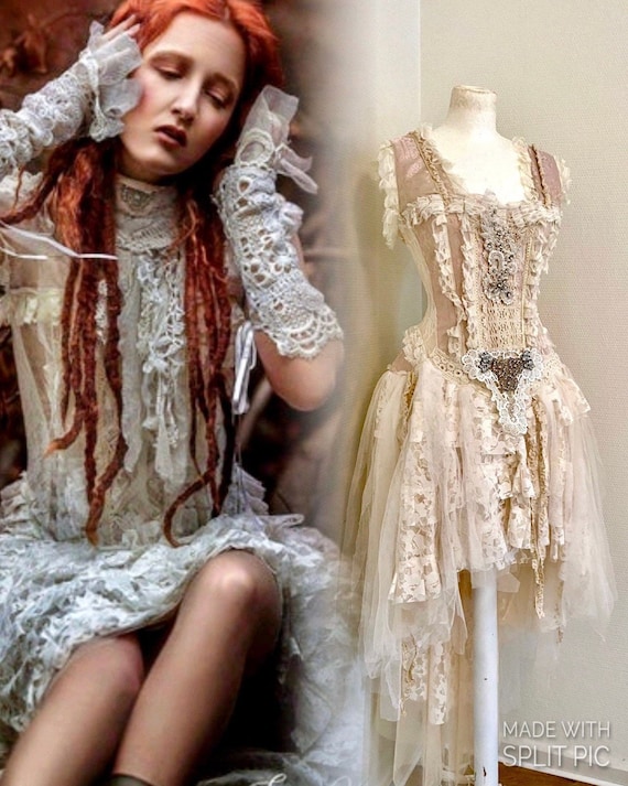 Vintage Dress, Cream Corset Dress, Ophelie