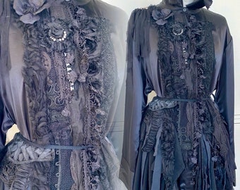 Black Victorian lace shirt, gothic shirt,boheme black deluxe jacket,vintage inspired RawRags
