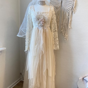 Wedding dress with roses Raw Rags ,boho wedding antique french lace,Victorian