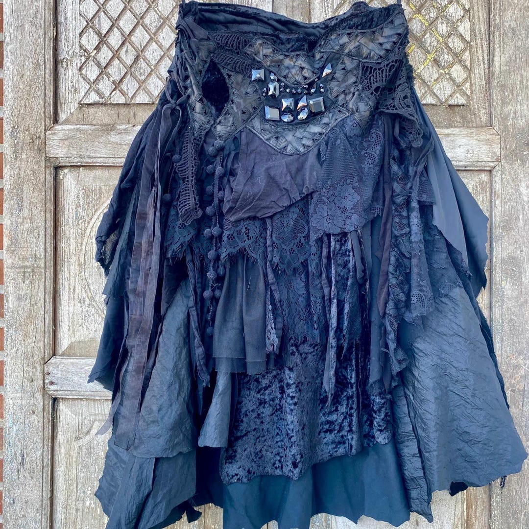 Shabby Rags Gothic Black Skirt, Trashy Shabby Chic ,black Wedding Out Fit Raw Rags ...