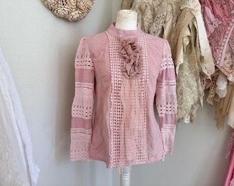 Vibrant pink women’s shirt , Victorian inspired one of a kind RawRags