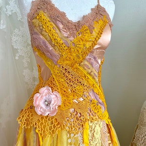 Yellow Fairy Wedding dress forest queen,boho wedding dress out door,upcycled,bridal dress fantasy queen,rawrags bride to be image 3