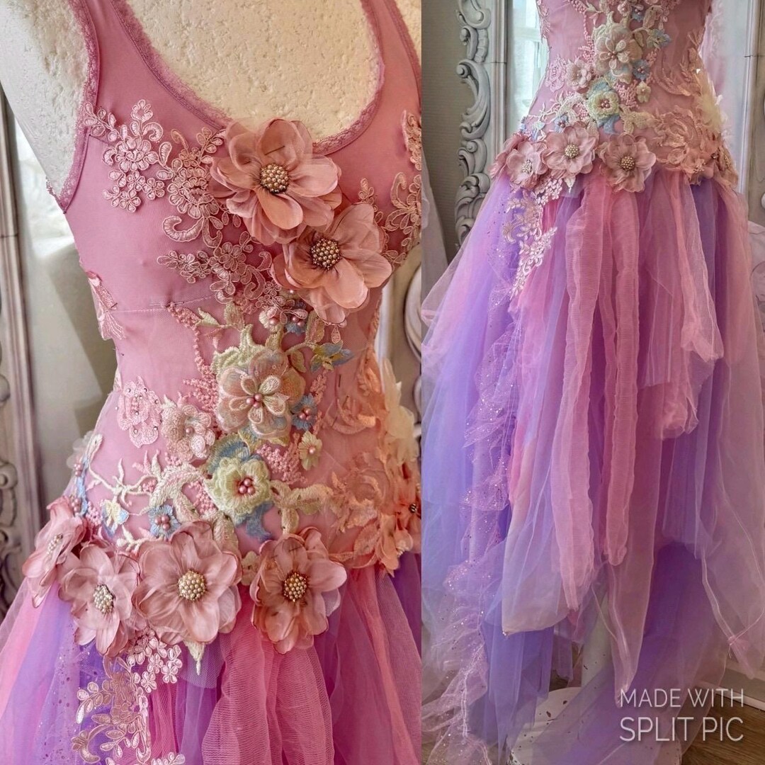 Pink Boho Wedding Dress , Bridal Dress for a Fairy ,be Raw Rags - Etsy