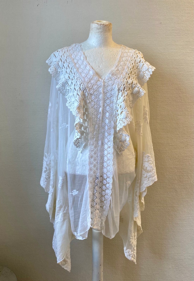 Lace tunic made from antique lace, see-through blouse , bohemian blouse RawRags image 8