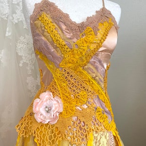 Yellow Fairy Wedding dress forest queen,boho wedding dress out door,upcycled,bridal dress fantasy queen,rawrags bride to be image 7