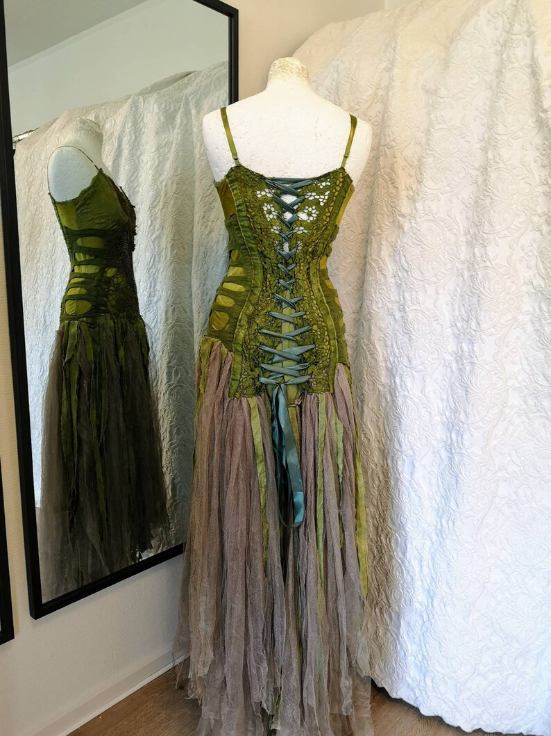 Boho wedding dress in green silk elven dress RawRags Etsy