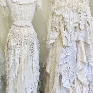 2 piece Wedding dress recycled vintage lace , handmade boho wedding dress one of a kind